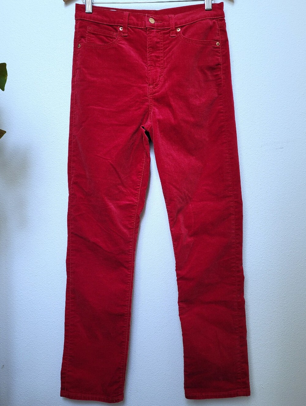 GAP Velvet "Vintage Slim" High Rise Pants In Sled Red